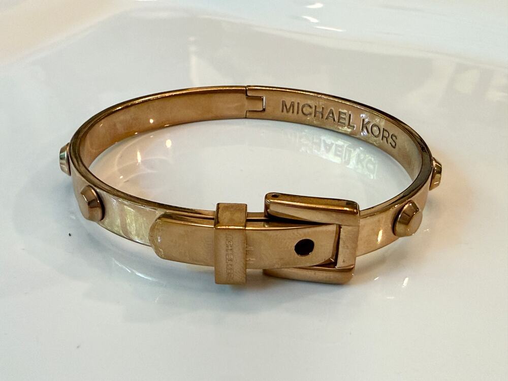 Michael Kors Astor Bronze / Gold Tone Studded Buckle Bangle Bracelet